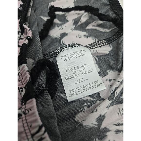 LINEA DONATELLA SLEEPWEAR Top And Bottom Sz LG Black W Pink Floral Print Halter - Picture 4 of 8